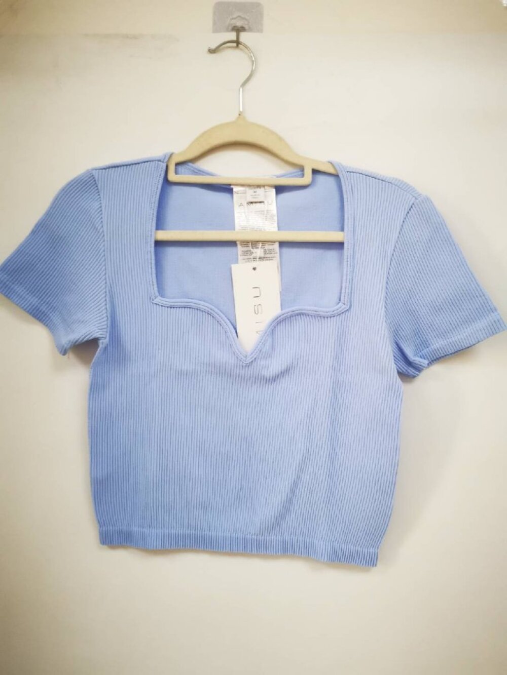 AMISU Slim‑Fit Cropped T‑Shirt Fashion Versatile Short‑Sleeve Top
